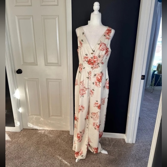 NWT Fehaute Yellow Floral Buckle Regular Fit Jumpsuit With Pockets size 8 - Picture 8 of 12